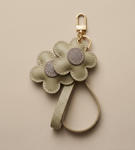 Llavero Doble Flor Beige