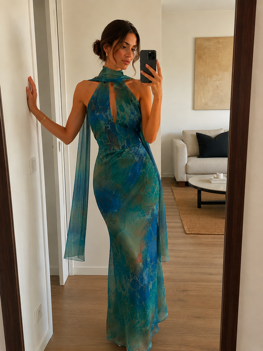 Vestido Halter Ocean Silk