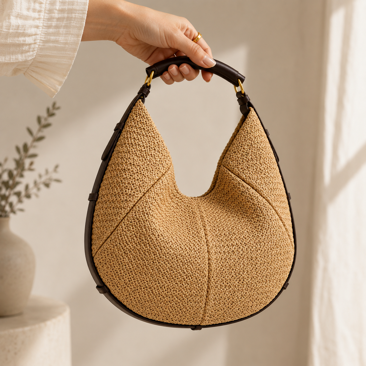Bolso Hobo Trenzado Beige