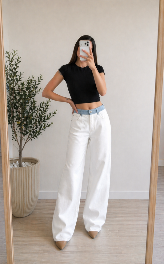 Vaqueros anchos blancos de tiro bajo