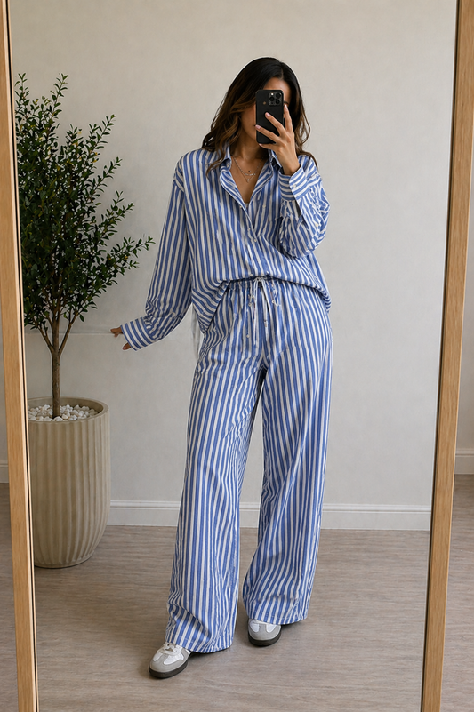 Conjunto Camisero de Rayas Azul Oversize