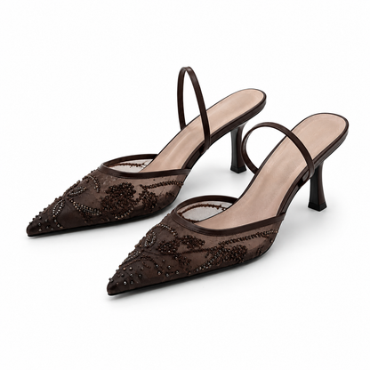 Zapato Mule Chocolate con Pedrería