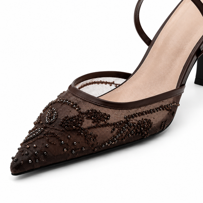 Zapato Mule Chocolate con Pedrería