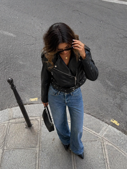 Chaqueta de cuero negra biker