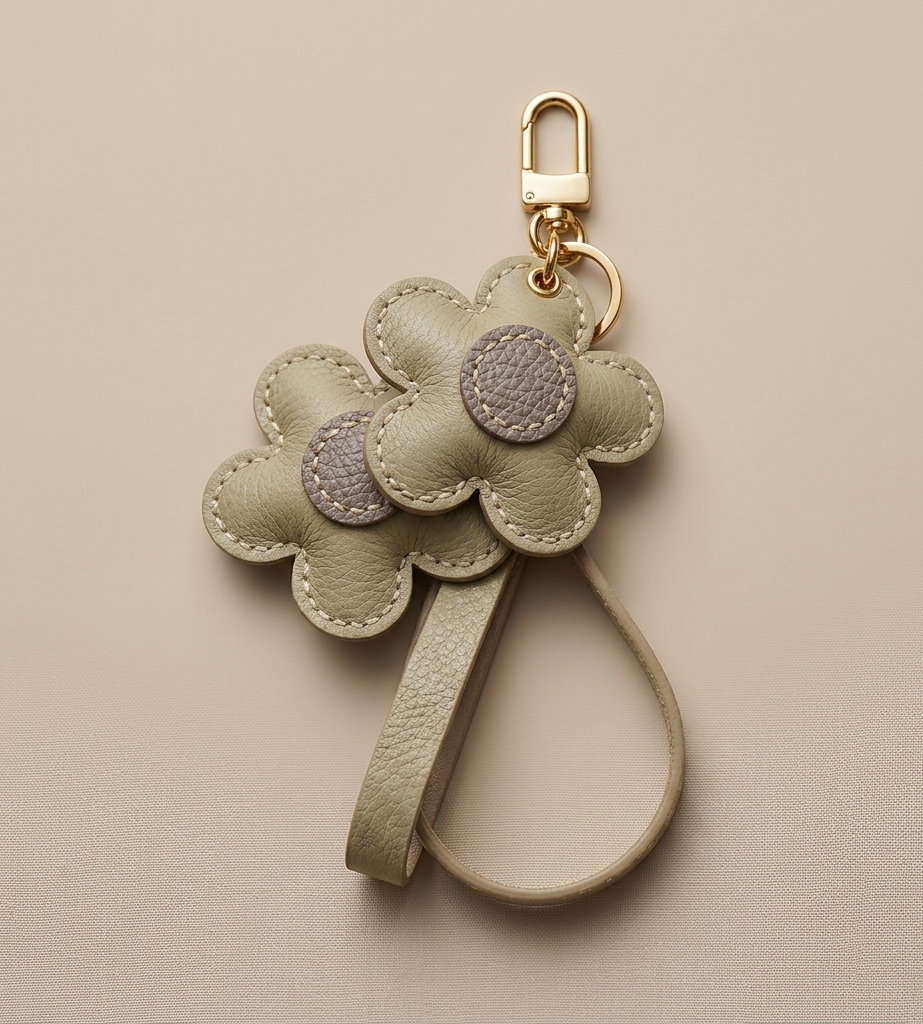 Llavero Doble Flor Beige