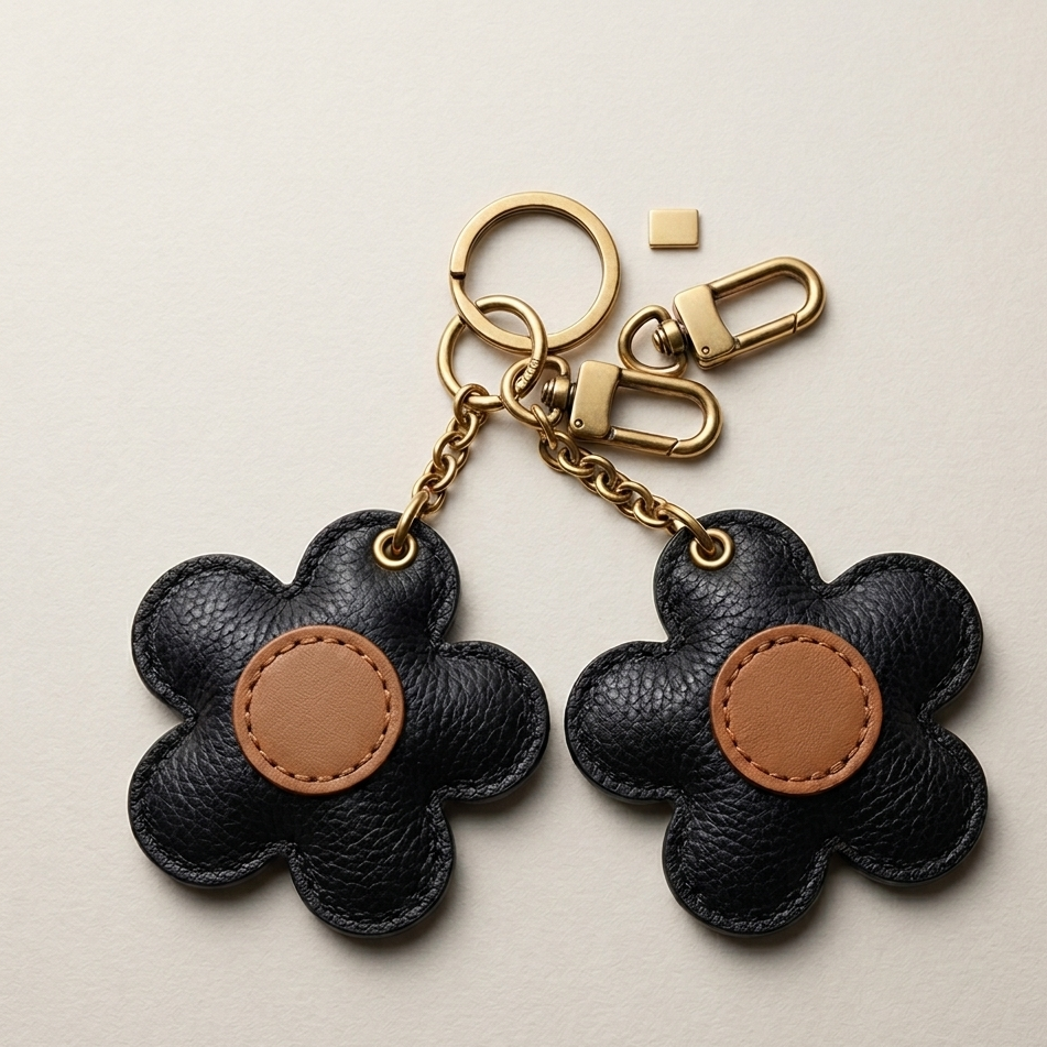 Llavero Doble Flor Beige