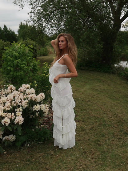 Rie maxi ruffle dress - White - Martina Montes - imagen 4