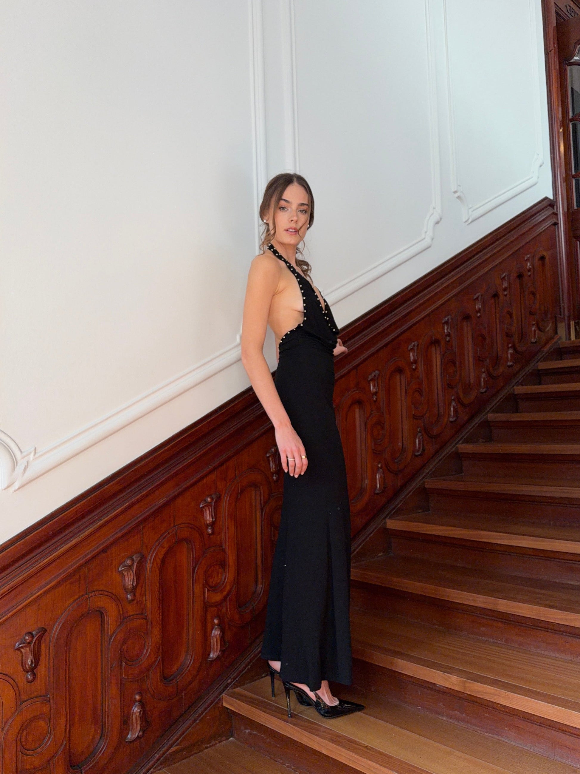 Vestido Frigg Negro - Maxi con Tachuelas - Martina Montes - imagen 8