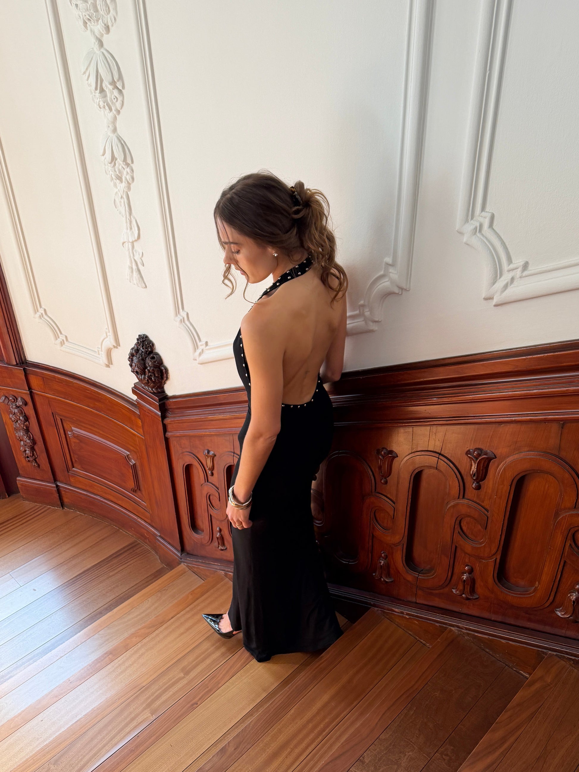 Vestido Frigg Negro - Maxi con Tachuelas - Martina Montes - imagen 4