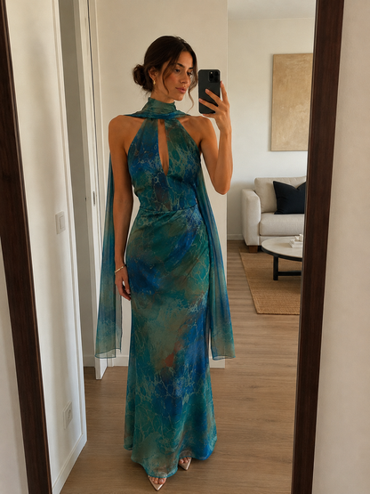 Vestido Halter Ocean Silk