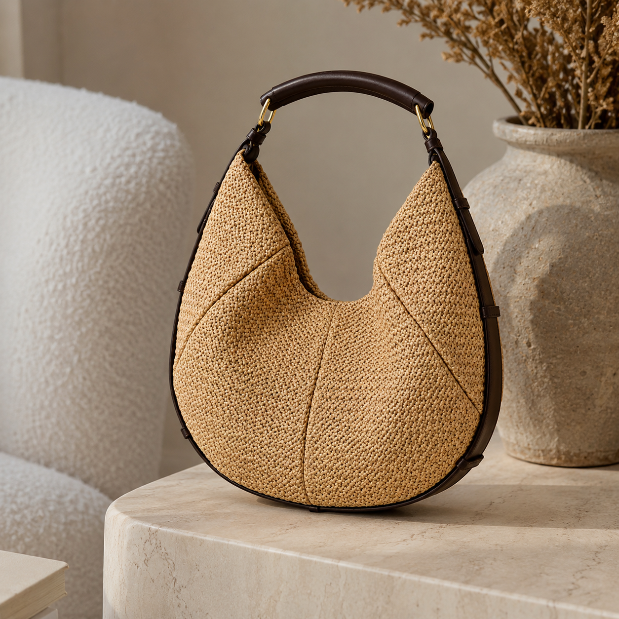 Bolso Hobo Trenzado Beige