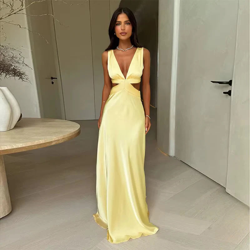 Vestido Largo Amarillo Mantequila