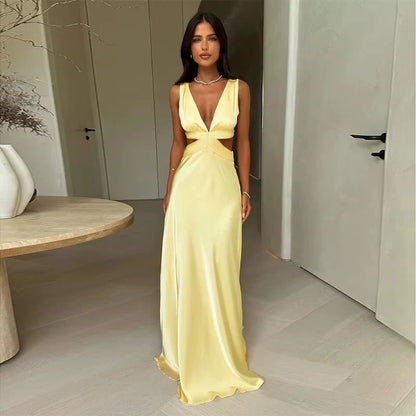 Vestido Largo Amarillo Mantequila