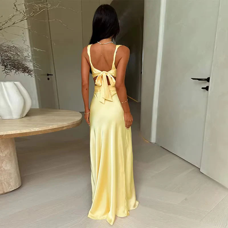 Vestido Largo Amarillo Mantequila